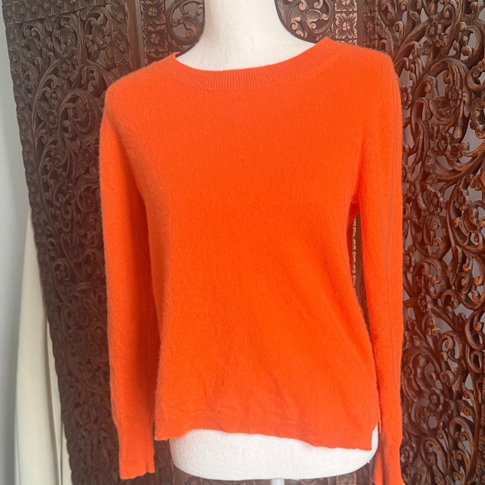 J Crew Bright Orange Women's Cashmere Crewneck Sweater